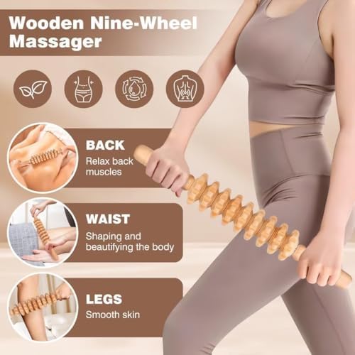 JUANWAN Kit de Maderoterapia 12 en 1 - Herramientas de Masaje de Madera para Drenaje Linfático y Alivio del Dolor Muscular, Esculpido Corporal y - imagen 6