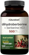 NatureBell Dihidroberberina con Berberina HCl - 120 Cápsulas Vegetarianas - Complejo de 500mg para Alta Absorción - Apoyo para Azúcar y Salud - imagen 1