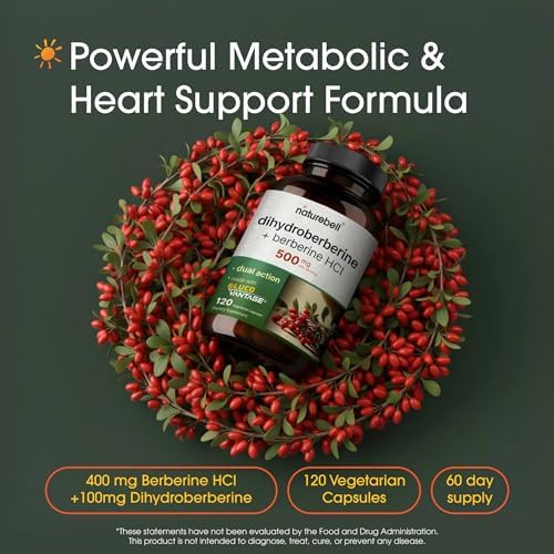 NatureBell Dihidroberberina con Berberina HCl - 120 Cápsulas Vegetarianas - Complejo de 500mg para Alta Absorción - Apoyo para Azúcar y Salud - imagen 2