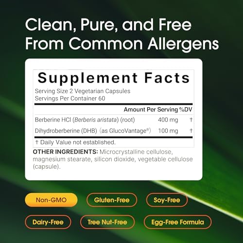 NatureBell Dihidroberberina con Berberina HCl - 120 Cápsulas Vegetarianas - Complejo de 500mg para Alta Absorción - Apoyo para Azúcar y Salud - imagen 3