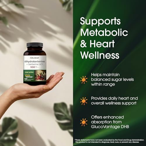 NatureBell Dihidroberberina con Berberina HCl - 120 Cápsulas Vegetarianas - Complejo de 500mg para Alta Absorción - Apoyo para Azúcar y Salud - imagen 4