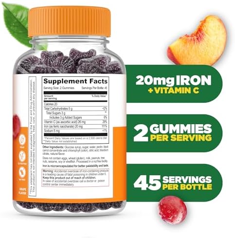 Gomitas de Hierro Lifeable | 20mg | Con Vitamina C | Suplemento Saboroso para la Deficiencia de Hierro | 90 Gomitas para Adultos - imagen 2