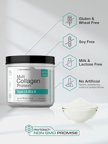 Horbäach Polvo de Proteína de Colágeno Multi 16 oz | Tipo I, II, III, V, X | Sin Sabor | Suplemento No GMO y Sin Gluten para Hombres y Mujeres - imagen 5