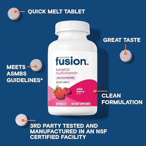 Multivitamínico Bariátrico Fusion con Hierro | Vitaminas Sin Azúcar para Manga Gástrica y Bypass Gástrico | Sabor a Frutos Rojos | 60 Tabletas de - imagen 3