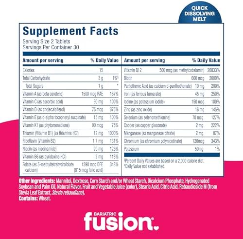 Multivitamínico Bariátrico Fusion con Hierro | Vitaminas Sin Azúcar para Manga Gástrica y Bypass Gástrico | Sabor a Frutos Rojos | 60 Tabletas de - imagen 4
