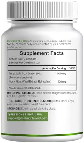 Extracto de Tongkat Ali 300:1 con Hierba de Cabra Follona 1,100mg – Raíz de Eurycoma Longifolia – Suplemento Herbal Extra Fuerte para Energía - imagen 7