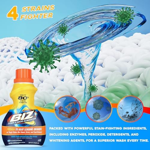Biz Detergente Líquido para Ropa, Eliminador de Manchas y Olores, Ideal para Manchas Difíciles como Sudor y Grasa, 2 Paquetes de 100 fl oz Total, - imagen 5