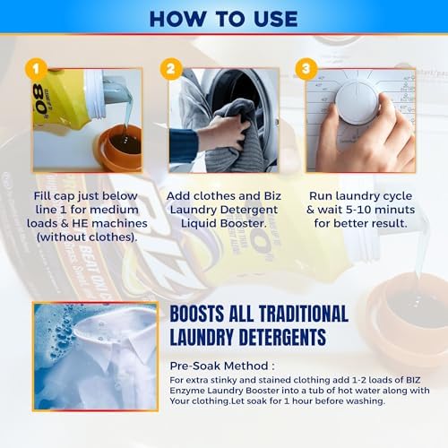 Biz Detergente Líquido para Ropa, Eliminador de Manchas y Olores, Ideal para Manchas Difíciles como Sudor y Grasa, 2 Paquetes de 100 fl oz Total, - imagen 6