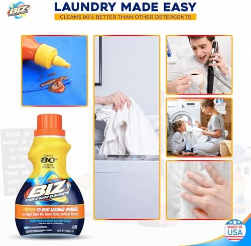 Biz Detergente Líquido para Ropa, Eliminador de Manchas y Olores, Ideal para Manchas Difíciles como Sudor y Grasa, 2 Paquetes de 100 fl oz Total, - imagen 7