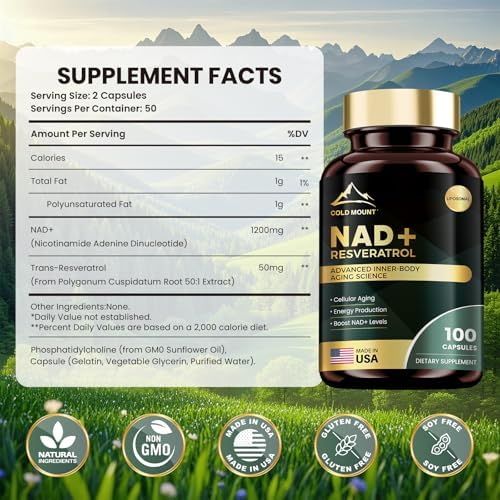 Suplemento Liposomal de NAD+ MEGNETA 1200mg con Trans Resveratrol - Aumenta Niveles de NAD+, Energía y Soporte Antienvejecimiento - Vegano, 100 - imagen 5
