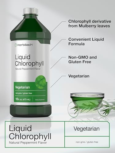 Gotas Líquidas de Clorofila Horbäach | 100mg | 32 oz (2 Botellas de 16 oz) | Sabor Natural a Menta | Suplemento Vegetariano, No GMO, Sin Gluten - imagen 4