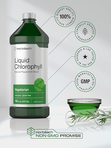 Gotas Líquidas de Clorofila Horbäach | 100mg | 32 oz (2 Botellas de 16 oz) | Sabor Natural a Menta | Suplemento Vegetariano, No GMO, Sin Gluten - imagen 6