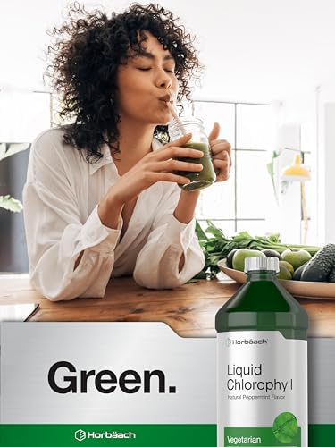 Gotas Líquidas de Clorofila Horbäach | 100mg | 32 oz (2 Botellas de 16 oz) | Sabor Natural a Menta | Suplemento Vegetariano, No GMO, Sin Gluten - imagen 7