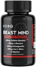 Píldoras de Energía Extrema Beast Mind de Liberación Prolongada | 400mg de Cafeína XR | 600mg de Ashwagandha | 200mg de Melena de León, Aumenta - imagen 1