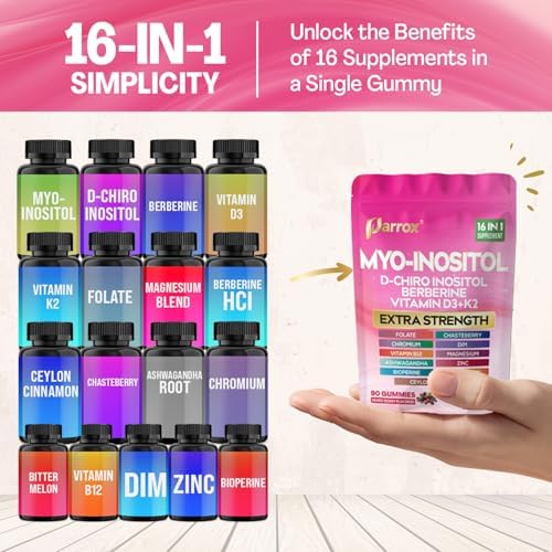 Gomitas de Myo-Inositol y D-Chiro Inositol con Berberina, Vitaminas D3+K2, B12, Folato, Zinc, Magnesio, Ashwagandha, Vitex, Bioperina, DIM - - imagen 4