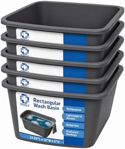 Lavabos Vakly – Cubeta Rectangular de Plástico para Hospital (Paquete de 5) Pequeña de 7 Qt - Lavabo Portátil para Lavado, Limpieza, Baño de Pies, - imagen 1