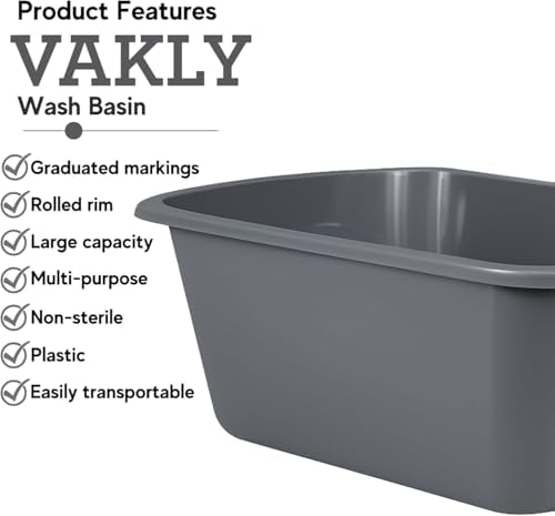 Lavabos Vakly – Cubeta Rectangular de Plástico para Hospital (Paquete de 5) Pequeña de 7 Qt - Lavabo Portátil para Lavado, Limpieza, Baño de Pies, - imagen 4