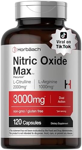 Suplemento de Óxido Nítrico Horbäach | 3000mg | 120 Cápsulas | Pre Entrenamiento con L Arginina y L Citrulina para Hombres y Mujeres | Fórmula Sin - imagen 1