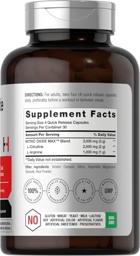 Suplemento de Óxido Nítrico Horbäach | 3000mg | 120 Cápsulas | Pre Entrenamiento con L Arginina y L Citrulina para Hombres y Mujeres | Fórmula Sin - imagen 2
