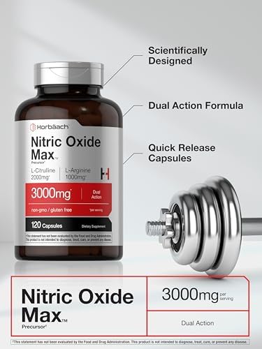 Suplemento de Óxido Nítrico Horbäach | 3000mg | 120 Cápsulas | Pre Entrenamiento con L Arginina y L Citrulina para Hombres y Mujeres | Fórmula Sin - imagen 4