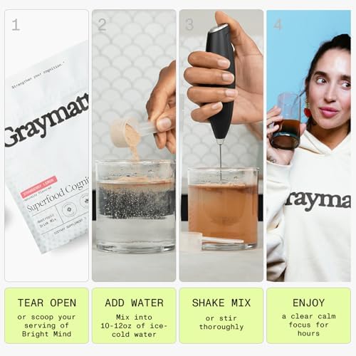 Polvo Nootrópico Graymatter Bright Mind (Paquete Variado de 6 Sobres: Cacao, Mandarina, Fresa-Limón) – Mezcla Energética y de Enfoque, Adaptógenos y - imagen 2