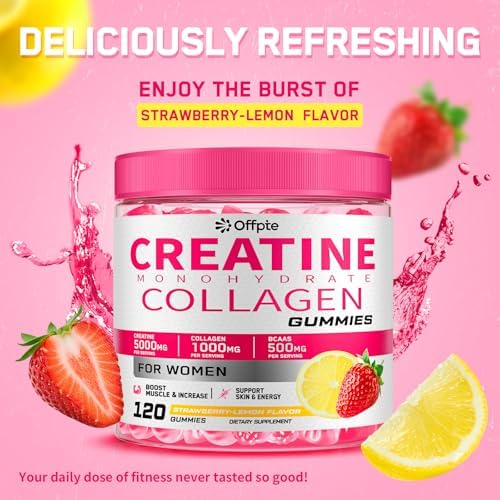 Creatina para Mujeres, 5000mg de Gomas de Creatina Monohidratada con Colágeno + BCAA para Recuperación Muscular, Suplemento Pre-Entrenamiento Sin - imagen 2
