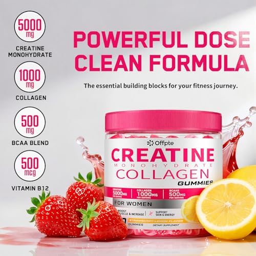 Creatina para Mujeres, 5000mg de Gomas de Creatina Monohidratada con Colágeno + BCAA para Recuperación Muscular, Suplemento Pre-Entrenamiento Sin - imagen 3