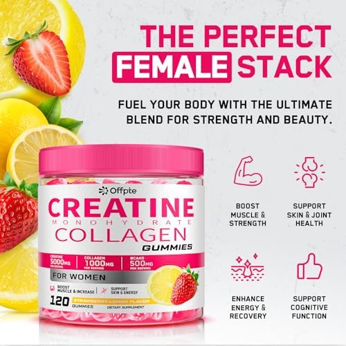 Creatina para Mujeres, 5000mg de Gomas de Creatina Monohidratada con Colágeno + BCAA para Recuperación Muscular, Suplemento Pre-Entrenamiento Sin - imagen 5