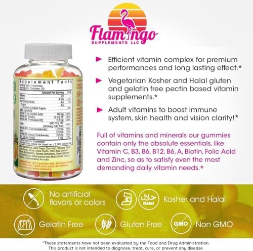 Gomitas Multivitamínicas Flamingo Supplements | Veganas, Kosher Halal, Sin Gluten ni Gelatina | Para Hombres, Mujeres y Niños | 3 Sabores Naturales | - imagen 2