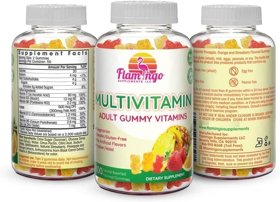 Gomitas Multivitamínicas Flamingo Supplements | Veganas, Kosher Halal, Sin Gluten ni Gelatina | Para Hombres, Mujeres y Niños | 3 Sabores Naturales | - imagen 4