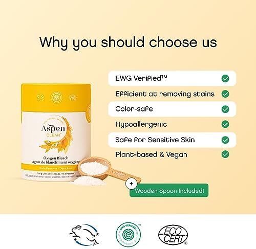 AspenClean | Polvo de Blanqueador de Oxígeno Sin Fragancia | Removedor de Manchas Seguro para Colores | Alternativa al Blanqueador | EWG Verificado™, - imagen 3
