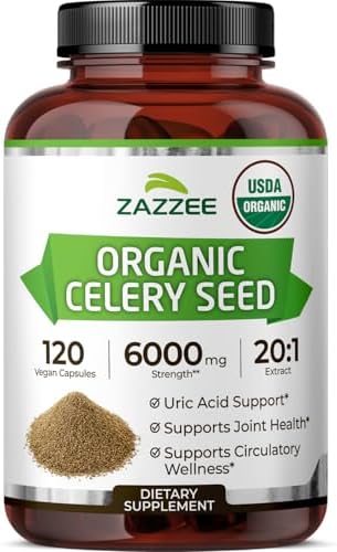 Zazzee Extracto de Semilla de Apio Orgánico USDA 20:1, 120 Cápsulas Veganas, Suplemento Herbal Natural, Antioxidante y Soporte Celular, Hecho en EE. - imagen 1