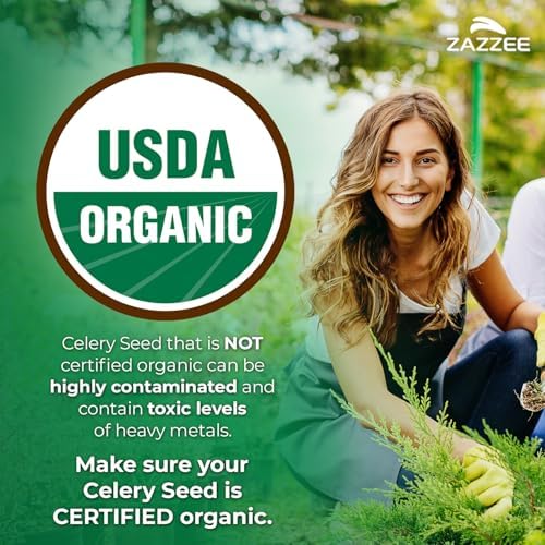 Zazzee Extracto de Semilla de Apio Orgánico USDA 20:1, 120 Cápsulas Veganas, Suplemento Herbal Natural, Antioxidante y Soporte Celular, Hecho en EE. - imagen 2