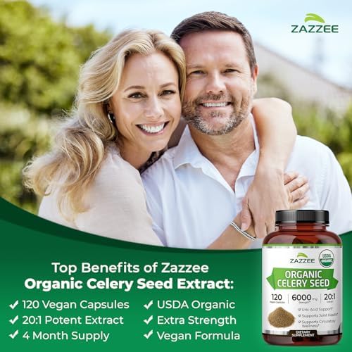 Zazzee Extracto de Semilla de Apio Orgánico USDA 20:1, 120 Cápsulas Veganas, Suplemento Herbal Natural, Antioxidante y Soporte Celular, Hecho en EE. - imagen 4