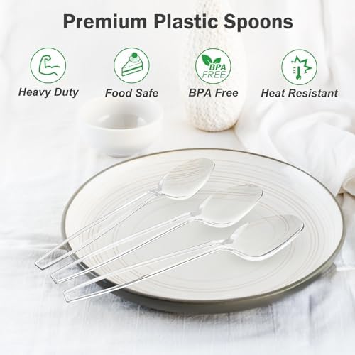 Cucharas Desechables Transparentes Dealusy de 300 Piezas, Resistentes al Calor, Sin BPA, Duraderas y de Alta Calidad para Fiestas - imagen 3