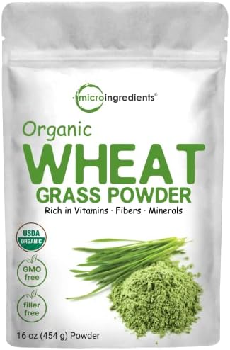 Polvo de Pasto de Trigo Orgánico (100% Hoja Completa) de Cultivo Sostenible en EE. UU., 16 Onzas, Rico en Vitaminas, Fibras y Minerales, Apoya la - imagen 1