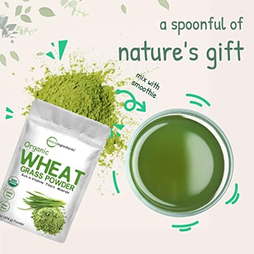 Polvo de Pasto de Trigo Orgánico (100% Hoja Completa) de Cultivo Sostenible en EE. UU., 16 Onzas, Rico en Vitaminas, Fibras y Minerales, Apoya la - imagen 6