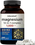 NatureBell Complejo de Magnesio 12 en 1 1000mg, Suministro para 4 Meses – Magnesio Glicinato, Citrato, Taurato, Malato y Más – Alta Absorción para - imagen 1