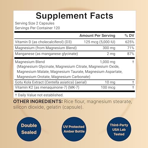 NatureBell Complejo de Magnesio 12 en 1 1000mg, Suministro para 4 Meses – Magnesio Glicinato, Citrato, Taurato, Malato y Más – Alta Absorción para - imagen 2