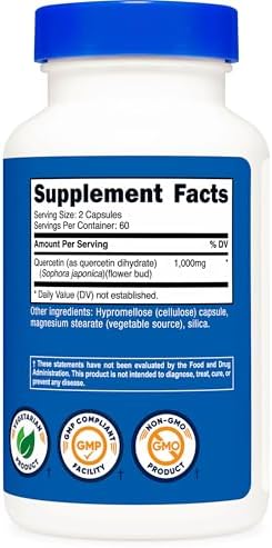 Nutricost Quercetina 1000mg, 120 Cápsulas Vegetarianas - 60 Porciones, 500mg por Cápsula, Sin OGM, Libre de Gluten - imagen 5