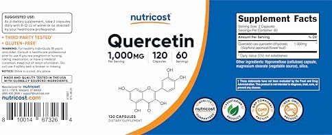 Nutricost Quercetina 1000mg, 120 Cápsulas Vegetarianas - 60 Porciones, 500mg por Cápsula, Sin OGM, Libre de Gluten - imagen 6