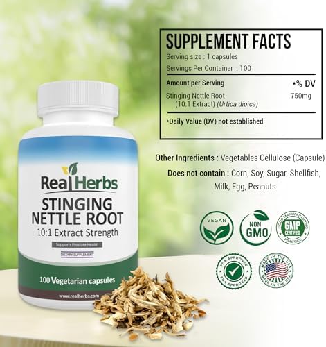 Extracto de Raíz de Ortiga Real Herbs 750mg (Extracto 10:1) por Cápsula, No GMO, Libre de Gluten, Cápsulas Vegetarianas, 100 Contenidos - imagen 2