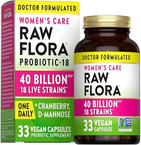 Probióticos para Mujeres Raw Flora | 40 Mil Millones CFU + Prebióticos | Soporte Digestivo, Vaginal y Urinario | 33 Cápsulas Veganas con Arándano y - imagen 1