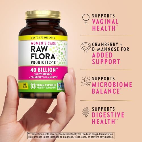 Probióticos para Mujeres Raw Flora | 40 Mil Millones CFU + Prebióticos | Soporte Digestivo, Vaginal y Urinario | 33 Cápsulas Veganas con Arándano y - imagen 3