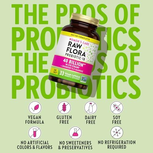 Probióticos para Mujeres Raw Flora | 40 Mil Millones CFU + Prebióticos | Soporte Digestivo, Vaginal y Urinario | 33 Cápsulas Veganas con Arándano y - imagen 5