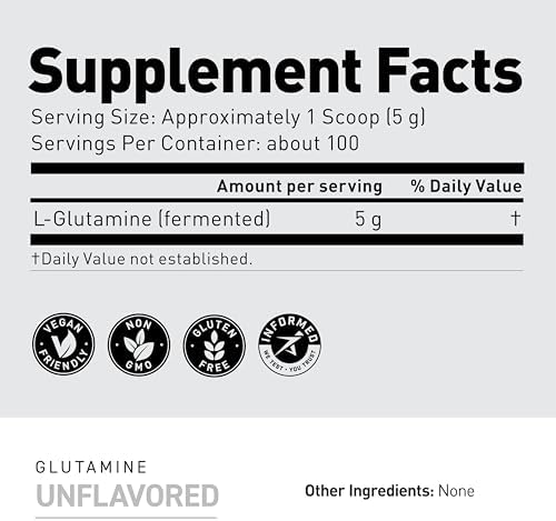 Kaged Muscle L-Glutamina en Polvo 500 g, Vegana, Apoya la Recuperación Muscular, Sin Sabor, Libre de Sustancias Prohibidas, 100 Porciones - imagen 6