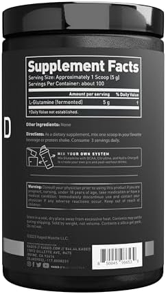 Kaged Muscle L-Glutamina en Polvo 500 g, Vegana, Apoya la Recuperación Muscular, Sin Sabor, Libre de Sustancias Prohibidas, 100 Porciones - imagen 8
