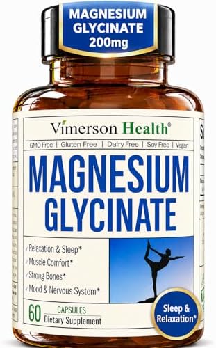 Vimerson Health Magnesio Glicinato 200mg para Sueño, Relajación y Soporte Muscular – Quelado, Bioavailable, Vegano y Suave para el Estómago – 60 - imagen 1