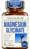 Vimerson Health Magnesio Glicinato 200mg para Sueño, Relajación y Soporte Muscular – Quelado, Bioavailable, Vegano y Suave para el Estómago – 60 - imagen 1