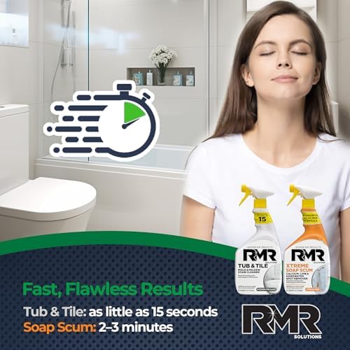 Paquete RMR de Limpieza para Baño – Limpiador de Bañera y Azulejos + Removedor de Sarro Xtreme, Sistema de Limpieza Profunda de 2 Pasos, 2 Botellas - imagen 7